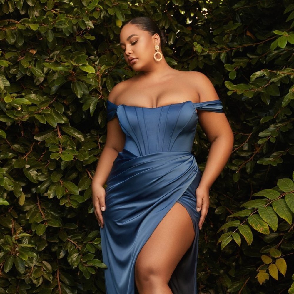 N/A NEW LONG OFF SHOULDER SHEATH SLEEVELESS SATIN DRESS WITH LACE UP BACK 7484C